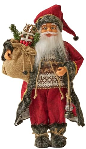 iSpchen Röd stående jultomtefigur traditionell jultomtefigur med presentpåse stående jultomtefigur realistisk jultomtedocka stående jultomtefigur