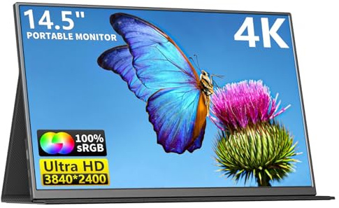 Plyisty Moniteur Portable 4K de 14.5 Pouces, Moniteur de Jeu 60Hz, Moniteur de Voyage IPS SRGB 3840x2400P, écran Externe pour Ordinateur Portable, Port USB C/HDMI