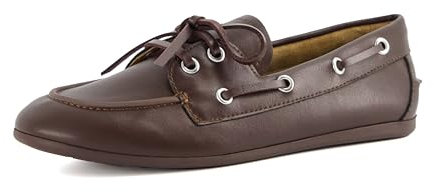 CUSHIONAIRE Anchor Lightweight Boat Shoes for Women | Slip-On Moccasin Loafers with Nautical Design | Wide Widths Available, Dark Brown 8.5