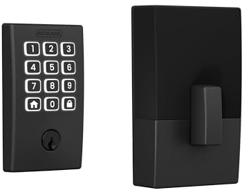Schlage Arrive WiFi Deadbolt Smart Lock, Keyless Entry Door Lock with Century Trim, Matte Black, Compatible with Alexa and Google, BE459WB CEN 622