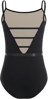 ZYXWVU Girls Camisole Ballet Dance Leotards with V-Back - Gymnastics Leotard for Kids, 7069-Black, 10-12 years