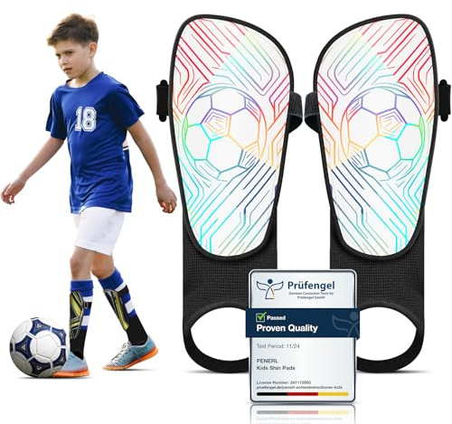 Kids Shin Pads - High Strength Polypropylene Shin Pads Boys for Ages 2 to 15, Skin Friendly & Non Slip Kids Shin Guards with Ankle Protection, Exquisite Football Shin Guards Gift Box(M,Coloured)