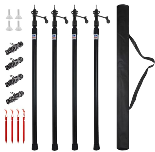 Umisu 4PCS Telescopic Tent Poles, 2.3M Adjustable Aluminium Tarp Poles Heavy Duty Canopy Support Poles for Shade Sail Awning Camping Garden Shelter Holiday Accessories (Black)