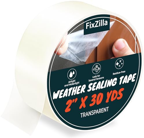 FixZilla Window Sealing Tape for Winter 2 Inch x 90 Feet Clear Window Insulation Tape Seal for Clear Plastic Film Insulation, AC Conditioner Unit Gap Seal- Residue-Free, Heavy-Duty, and Wood-Safe