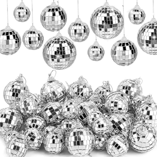 36 Stück Discokugeln Set - hängenden Spiegel Disco Ball Glas Disco Kugeln, 4 Größen Glänzende Disco Ball,Hochwertige Discokugel,Diskokugel Deko, Disco Kugel für Kuchendekoration Party Dekoration