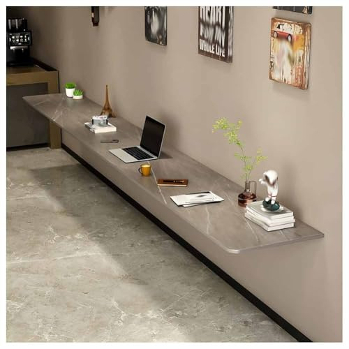 LXHELIVERY Wall Mount Folding Table, Floating Dining Table Wall Mounted Long Narrow Table,Workbench Laptop Desk for Milk Tea Shop Bar Kitchen Dining(Gray,60x40 cm)