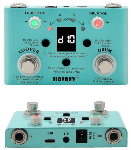 Hoerev Drum Machine Looper with Tuner APP Editingl 11 Minutes Loop, 30 Preset Drums,V2
