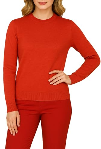 Suéter Mujer Lana Mezcla Punto Fino, Jersey Manga Larga Cuello Redondo, Ajuste Regular para Oficina y Diario, Capa Ligera otoño Invierno (FR/ES, Letras, S, M, Regular, Regular, Naranja)