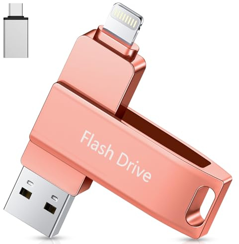 Lncnnk USB Stick 256 GB für Phone MFi-zertifizierter, USB 3.0 Lightning Foto Stick, 3-in-1 Flash-Laufwerk, Externer USB-Speicherstick USB C Backup für iOS/i Pad/Android/PC, Rosa