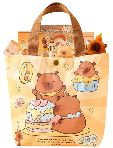 Capybara kontorsmaterial, 8 stycken pennor med canvasväska för barn, roligt skrivbordsmaterial kit med söt design, enkel bärfunktion, snabbanvändningsfunktion, skolverktyg, studenttillbehör för