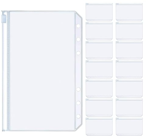 15 Fundas De Encuadernación A6 Bolsa De Plástico Tamaño A6 Pvc Transparente 6 Agujeros Y Cierre De Cremallera Impermeables, Resistentes Y Duraderas Perfectas Para Organizar Documentos, Tarjetas Y Foto