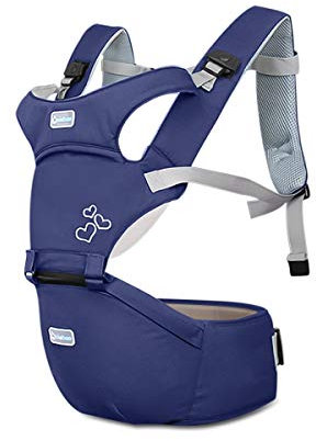 SONARIN Front Premium Hipseat Babytrage, Multifunktional, Ergonomisch, 100% Baumwolle, Schmetterlingsdrehschnalle, 6 Tragende Positionen,Angepasst an Ihr Kind wachsende,Ideal Geschenk(Blau)