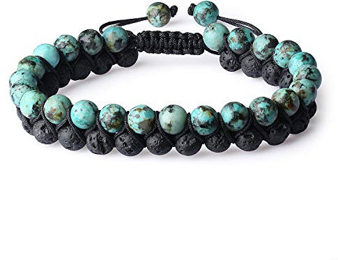 COAI Geschenkideen Unisex Glücksarmband aus Afrikanische Türkis und Lavastein Handgeknüpft Doppelschicht Armband