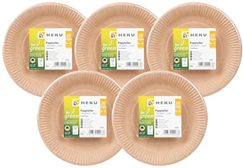 HEKU Be Green - Pack de 5 paquetes de 20 platos de papel orgánico (23 cm de diámetro)