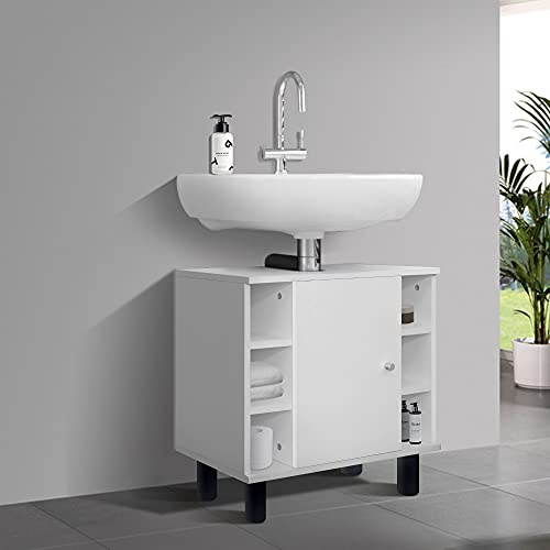 ML-Design Mobile Base per Lavabo per Il Bagno Bianco 60x54x32cm Armadio Salvaspazio per Lavandino con 6 Ripiani Ampio Spazio di Stoccaggio Mobiletto Pratico Truciolato MDF Facile da Montare e Pulire