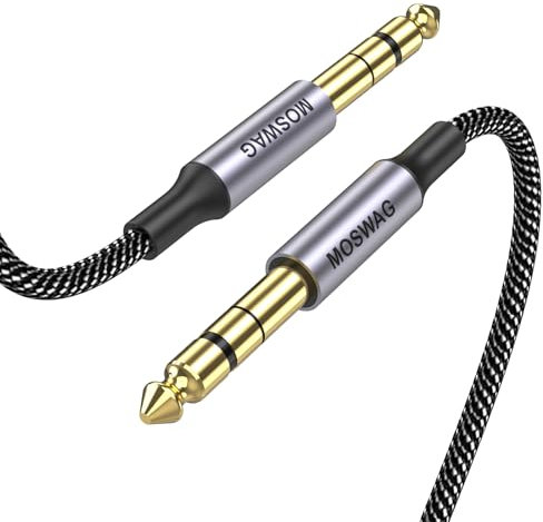 MOSWAG 3.28FT/1M 1/4 TRS Audio Cable, 1/4 6.35mm TRS to 1/4 6.35mm TRS Balanced Interconnect Cable Nylon Braid Compatible with Electric Guitar, Bass Guitar,Mixing