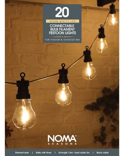 NOMA Hanging Connectable Festoon Lights, 20 LED Bulbs, 10.6 m