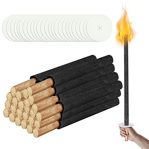 Yakimz torches de cire pour l'extérieur, 45 min de combustion torches de jardin, pour la randonnée, fête, jardin, feu de camp, nouvel an, Noël, Saint-Martin, 42cm torches de cire, 50 pièces