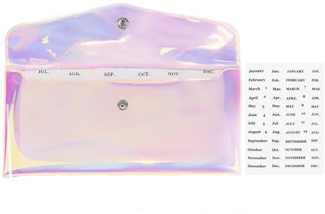 NatSumeBasics Lot de 6 intercalaires transparents avec poches et 2 étiquettes autocollantes pour billets, reçus, espèces (arc-en-ciel)
