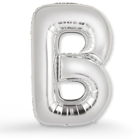 FUNXGO Globo de Foil XXL Letra B Plata - Relleno con Helio o Aire - Ideal para Cumpleaños, Boda, Aniversario & Fiesta - Globo Letra B Plata