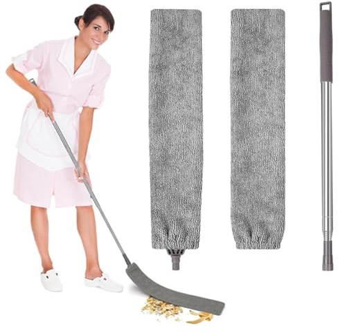 Spazzola per la polvere retrattile, telescopica, flessibile, multifunzione, retrattile, in microfibra, per casa, camera da letto, cucina, bagno (grigio)
