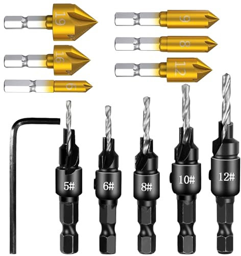LINXINS 11Pieces Countersink Drill Bit Set,6Pcs Countersink Bit for Metal 5Pcs Counter Sink Drill Bits for Wood High Speed Steel Counter Sinker Drill Bits for Woodworking, Wood Drilling