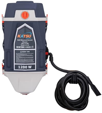 KATSU Tools Aspirapolvere da Garage a Parete 25 Litri 1200W, Estrattore di Polvere e Soffiatore per Auto e Officina con Tubo da 10m 171180