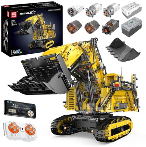 Mould King 17070 RC Excavator Building Set for Adults, 4767 Pieces Truck Construction Vehicle Model, APP Remote Control Truck with Engines, STEM Engineering Toys for Adults, Yellow