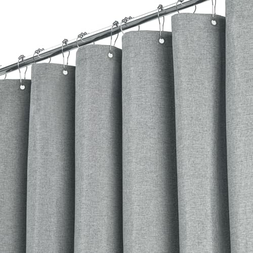BTTN Duschvorhang Stoff 180x200 cm, Leinen-Textur, Anti-Schimmel, waschbarer Textil-Duschvorhang mit 12 Plastikhaken, wasserabweisender, gewichteter Saum Polyester-Duschvorhänge für Badewanne, Grau