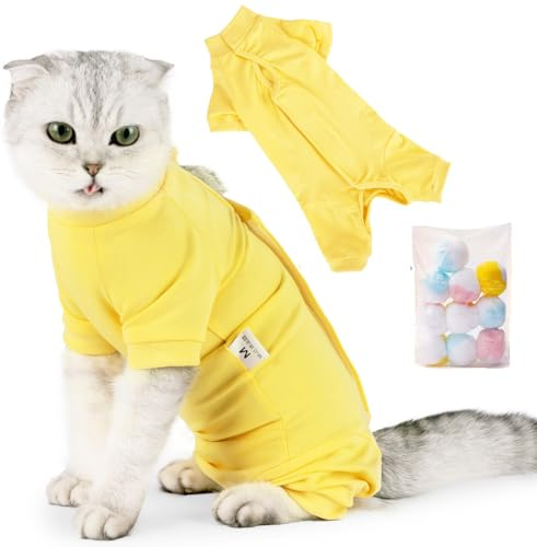 SUYUKU Katzen Genesungsanzug Anti Leck Kätzchen Body für Alternative elisabethanische Kragen Katzen Einteiler Operationsbody Warm Pyjama Kleidung Weicher Bequemer Pullover (gelb, S)
