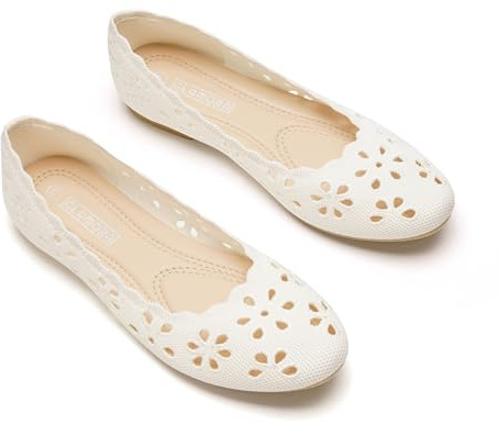 GLAMORA Ballerines Femme Dentelle Ajourée Bout Rond Chaussures Plates Tissu Respirant Semelle Souple Antidérapante Confort Léger Ballerine Femme Élégantes Été