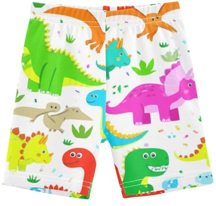 RPLIFE Short de vélo pour fille en coton élasthanne mignon coloré imprimé dinosaures vêtements d'été pour filles, 4T, Dinosaures mignons colorés blancs, 10 ans