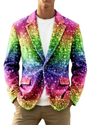 Blazer Uomo Casual, Giacca in Corduroy con Paillettes Glitter per Uomo - Ideale per Feste e Abbigliamento Formale