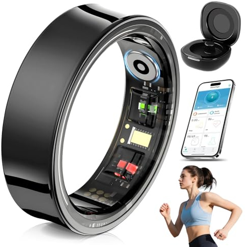 VIHBRAI Anillo inteligente para iOS/Android, anillo de fitness AI con frecuencia cardíaca, oxígeno en sangre, anillo inteligente para Android iOS, resistente al agua (11# negro)