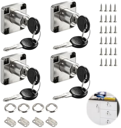 4 Stück Möbelschloss mit Schlüssel 22 mm Zylinderschloss Cam Lock für Schrank, Schublade und Spind, Möbel Schloss aus Metall mit Zubehör für Briefkasten, Aktenschrank, Büro und Haushalt