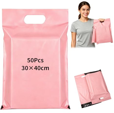 50 Pezzi 30×40 cm Buste per Spedizioni Perforate con Maniglie Buste Spedizione Autoadesive Busta per Spedizione Impermeabile Resistente Rosa per la spedizione di Piccoli Oggetti