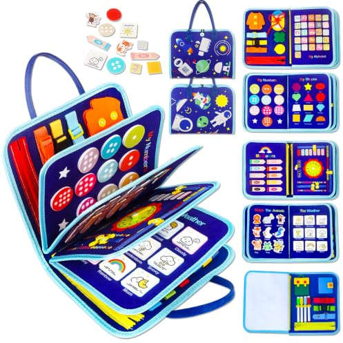 Busy Board Montessori Jeux Montessori Educatif pour Enfants de 1 à 3 Ans Jouet Enfant 1 2 3 Ans Livre Sensoriel Bebe Jouets d'Activité et de Développement Jeux Educatif pour Bébé et Tout-Petits (Bleu)