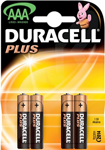 Duracell LR03 MN2400 Plus AAA - Batterie Ministilo Alcaline, Confezione da 4 Pacco del Produttore, 1.5V, Nero/Bronzo