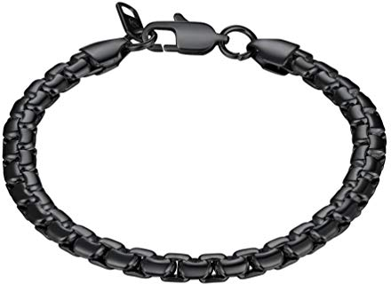 PROSTEEL Herren Armband Edelstahl Venezianierkette Box Kette Armband 6mm Breit Fashion Kettenarmband Armkette für Herren, Länge 20CM, schwarz