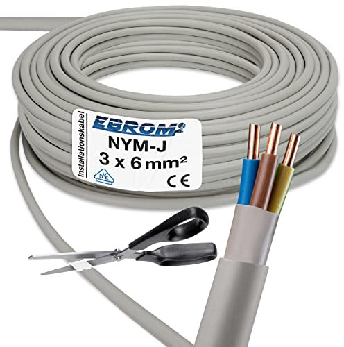 EBROM NYM-J 3 x 6 mm² - Câble gainé - Câble d'installation - Câble pour pièces humides - Gris - Sélection par incréments de 1 mètre - Vendu au mètre exact - Votre choix : NYM-J 3 x 6 mm², longueur : 3