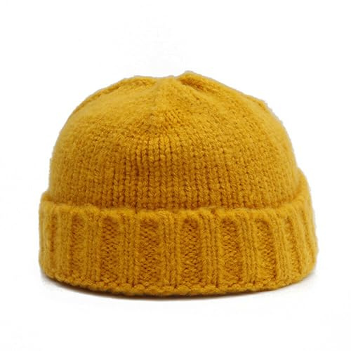 Knitted Fisherman Trawler Skully Beanie Hat Vintage Style Mens Womans Hipster Beanie hat Skull Cap (Mustard)