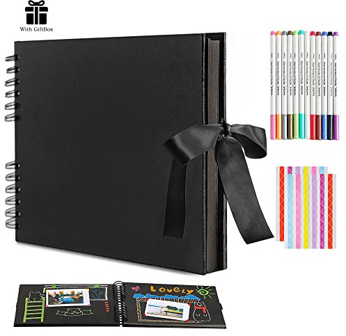 Scrapbook Photo Albums A4-80 Pages DIY Memory Album Our Adventure Book with DIY Accessory Kit Craft Paper 11.7x8.3 Inch for Wedding Anniversary Travel Black DS01bk