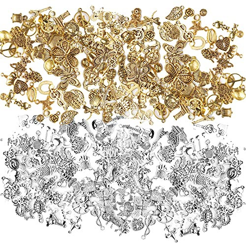 Chudian 200 Stück DIY Schmuck Anhänger Schmuckherstellung Charm Anhänger zum Schmuck basteln Silber Gold Zubehör für Armband Halskette Ohrringe
