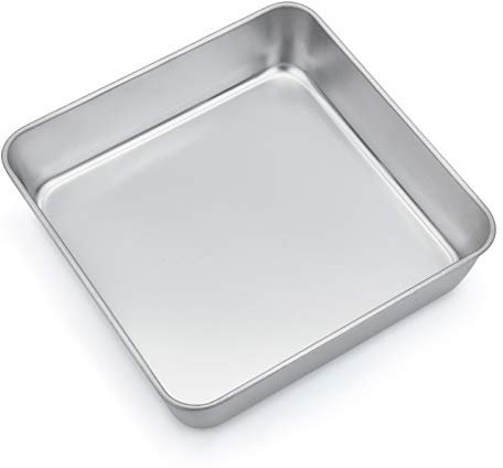 Homikit Quadratische Kuchenform, Edelstahl eckige Brownie Backform Auflaufform, 21 x 21 x 5 cm, Perfekt für Kuchen/Backen, Gesund & Ungiftig, Spülmaschinengeeignet, Nicht Geeignet für Airfryer