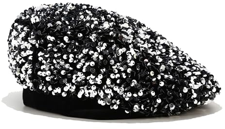 IHAUIUE Sequin Glitter Berets Hats Womens Bling French Hat Fashion Sparkly Artist Caps for Party Club Dance Disco Silver