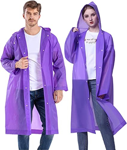GUKOY Regnponcho för män och kvinnor, vattentät, 2 delar, EVA-regnkläder, regncape, för vandring, camping, cykel, resor, 2 stycken lila, One size