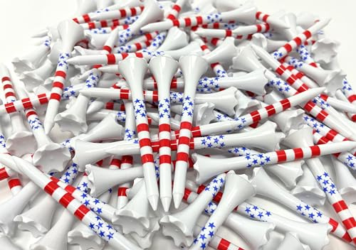 NorthPointe 2 3/4” USA Stars and Stripes America Flag Golf Tees Plastic - 100 Tees in Bulk – Patriotic (100, Stars & Stripes, 2 3/4)