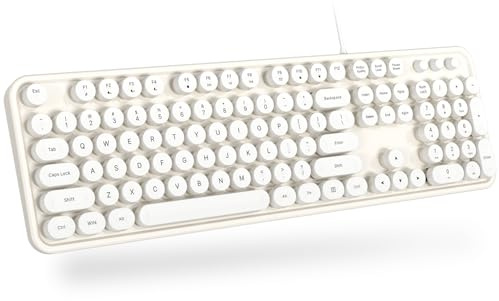 Dilter USB-trådbundet datortangentbord – full storlek kontorstangentbord med sifferblock, lockindikatorer, hopfällbara stativ, för PC bärbar dator Windows 7 8 10 (krämvit)