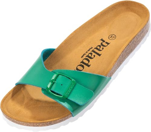 Palado Pantoletten Damen Malta Matt – gefertigt in Spanien – Veloursleder-Decksohle – matte Oberfläche – Weichfußbett für besten Komfort Grün UK8 - EU41