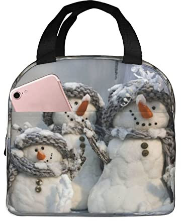 XVBCDFG Bolsa de almuerzo de muñeco de nieve de Navidad, bolsa de almuerzo de aislamiento térmico grueso de papel de aluminio portátil bolsa de almacenamient